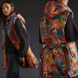 FARM RIO ANTHROPOLOGIE lively puffer colorful vest hoodie one size S M L